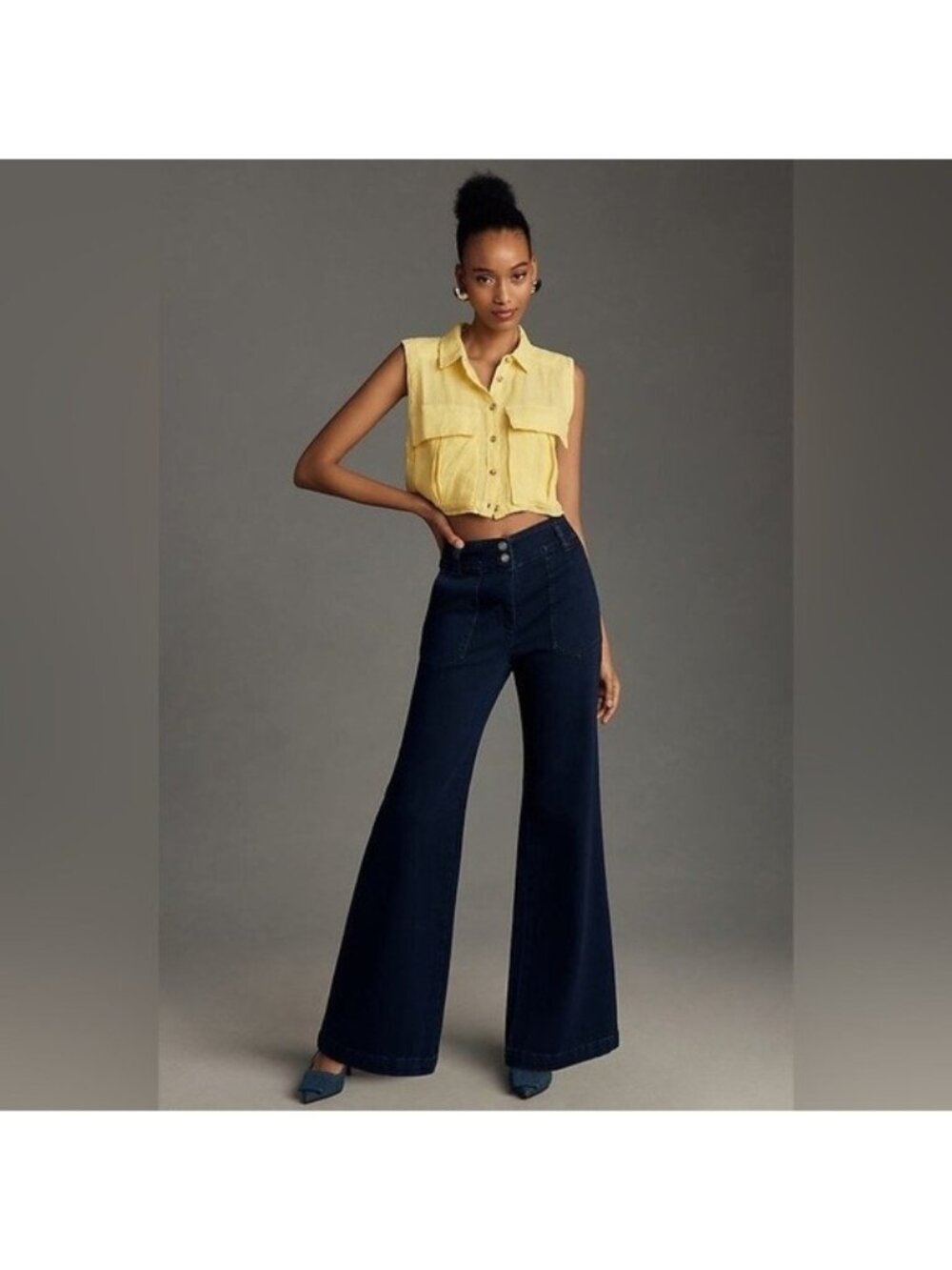 Maeve Anthropologie Size 25 The Naomi High-Rise Wide-Leg Jeans Dark Wash NWT